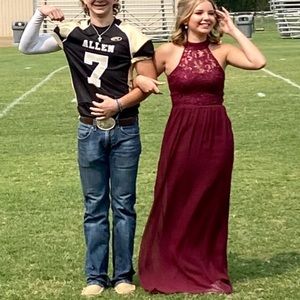 Red formal dress not sure of brand.